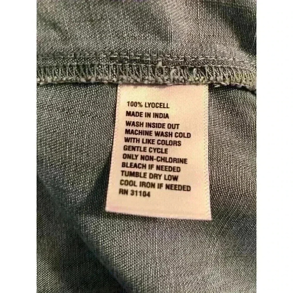 Crown And Ivy XL Blue Denim Chambray Blouse Tie Sleeves V-Neck Lyocell - Picture 7 of 7